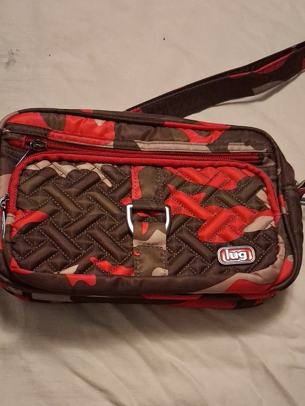 lug Quilted Red and Brown Camouflage Messenger Crossbody